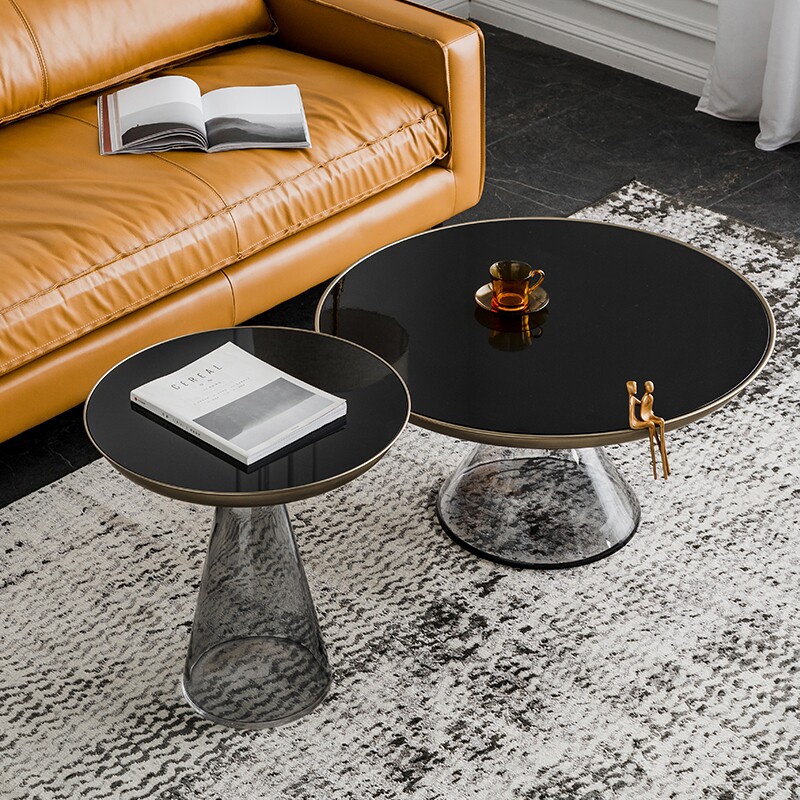 Light luxury new glass circular metal edge of several modern designers transparent color black angle several high and low customization