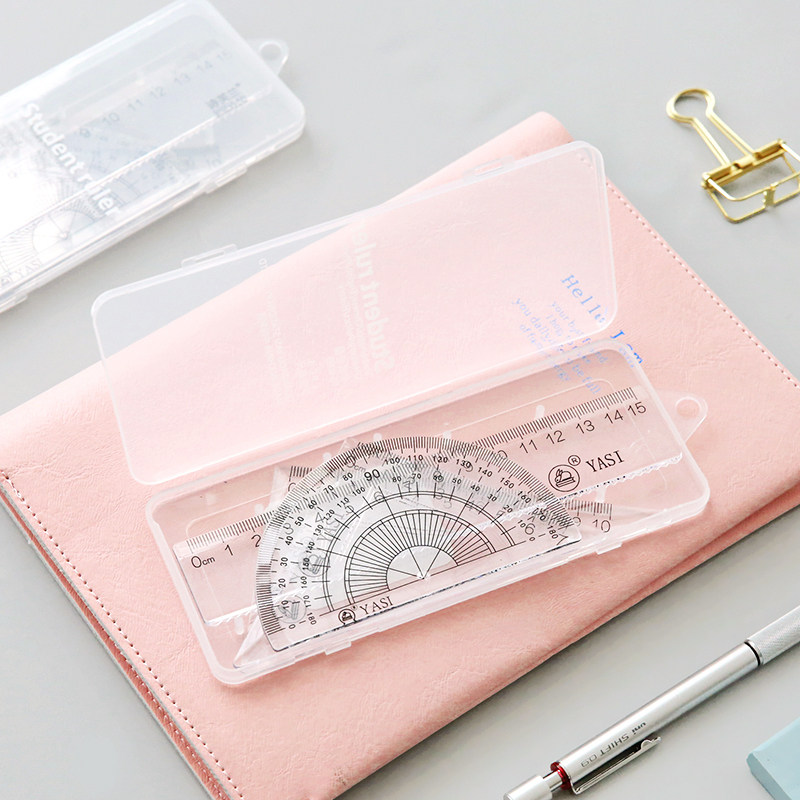 Minimalist acrylic transparent sleeve ruler student drawing suit multifunction ruler triangular ruler Protractor four sets