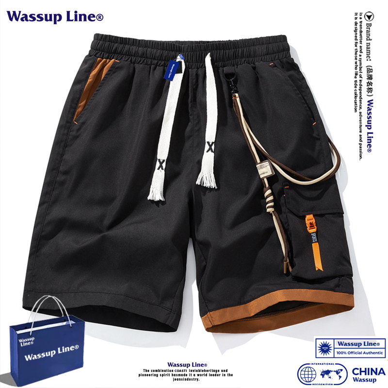 Wassup Line Trendy American-Style Cool Shorts for Men, Summer Loose Fit, Versatile Casual Workwear Five-Point Shorts