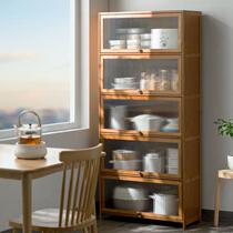 Wall cabinet display cabinet floor multi-layer storage rack with door bowl cabinet microwave oven rack solid wood household pot bowl cabinet