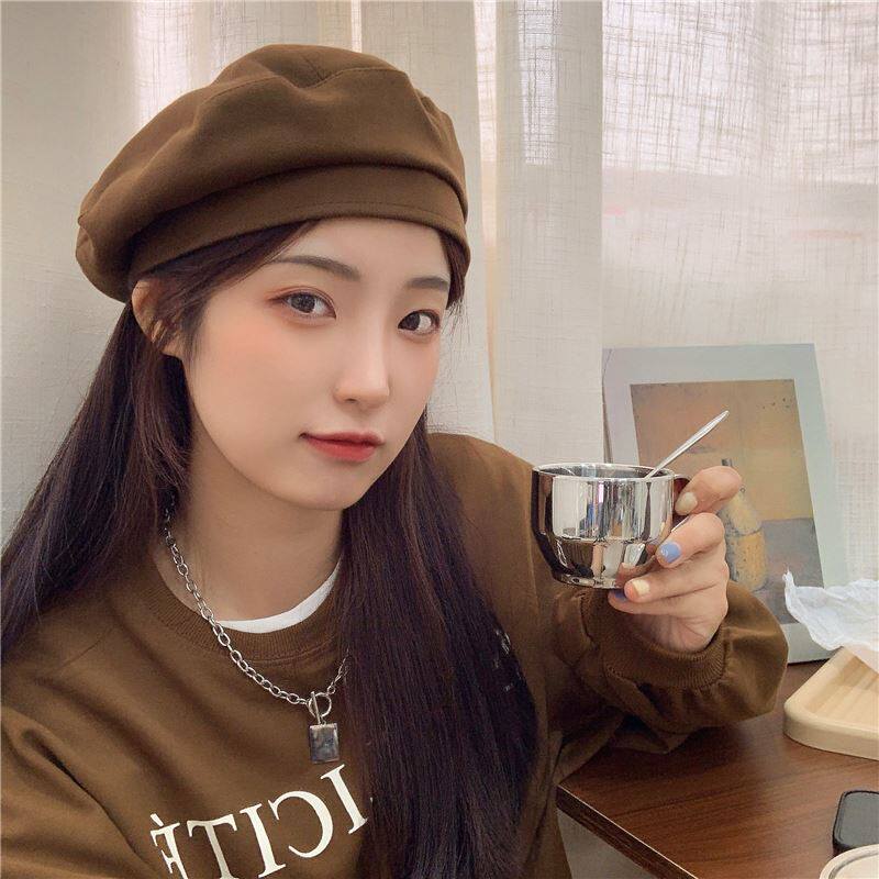 Beret female small head retro port style 2021 new fashion Western style British caramel color painter autumn and winter all-match