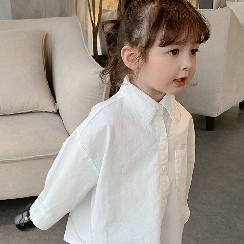 Girl Shirt Spring Autumn Outside Wearing 2021 Bottom White Alphabet Korean version Long sleeves Baby Baby Shirt Blouse