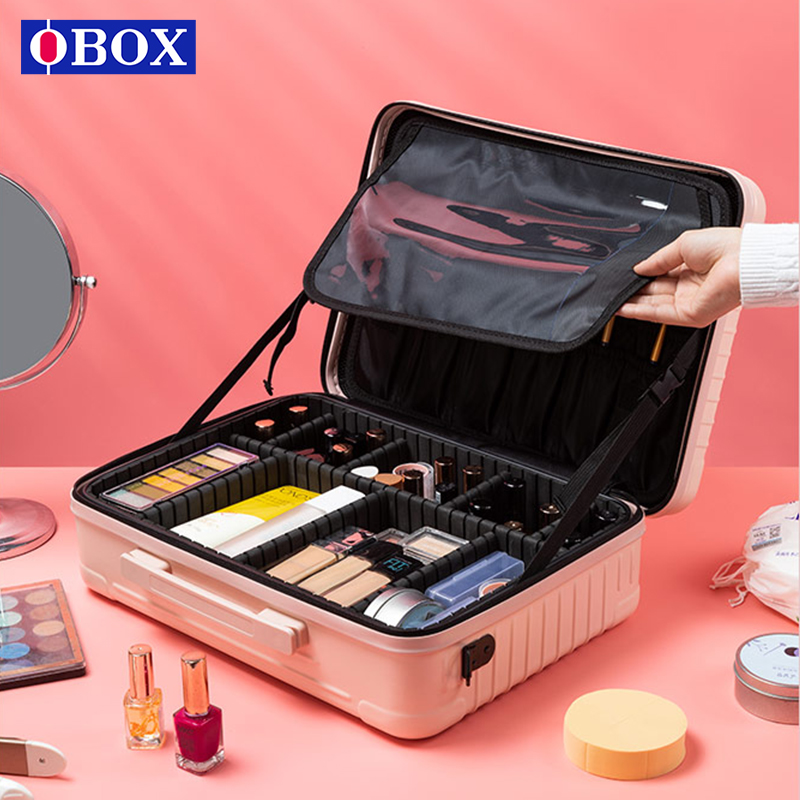 OBOX multi - function travel dresser suitcase with makeup artist 16 inch large capacity embroidery toolbox
