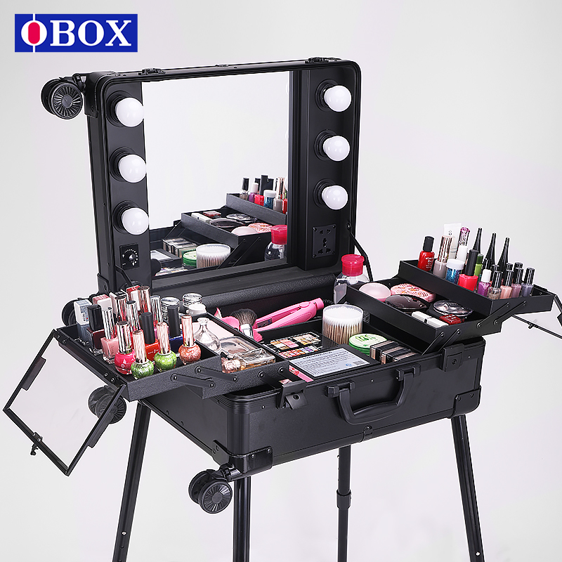 OBOX makeup case professional makeup artist 24 inches with light bulb mirror trolley case photo studio makeup artist special suitcase - Taobao