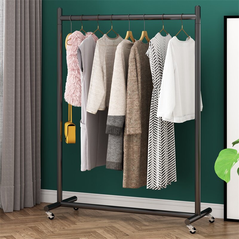 Clothes hanger floor simple coat rack single pole balcony drying clothes pole home bedroom hanging clothes rack with wheels