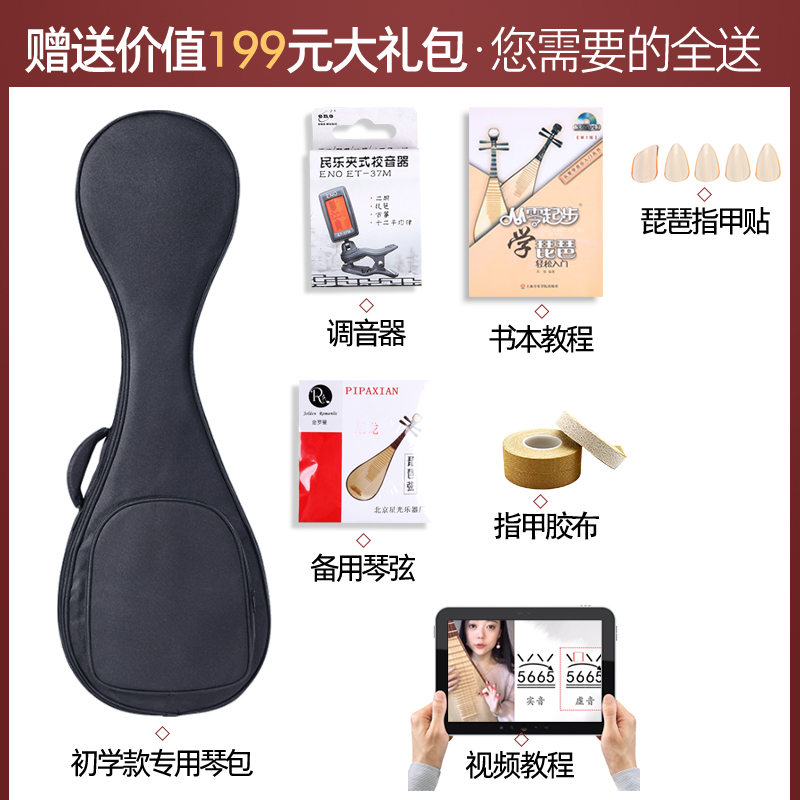 Pipa gift (pipa bag, strings, nails, tape, tuner, video tutorial, book tutorial)