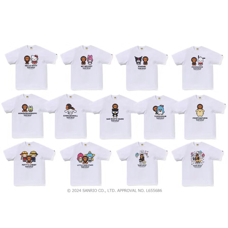 Bape X Hellokitty25 New Style Loose-Fitting Short-Sleeved T-Shirt with Letter Print for Men and Women Couples Bape X Hellokitty25 New Style Loose-Fitting Short-Sleeved T-Shirt with Letter Print for Men and Women Couples