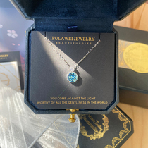 Blue crystal necklace female sterling silver light luxury niche design sense 2021 New choker birthday gift to girlfriend
