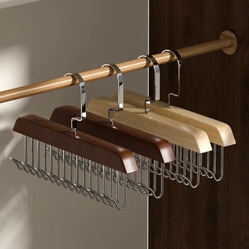 Wooden eight-hook clothes hanger underwear storage hanger multifunctional non-slip and mark-free clothes hanging f