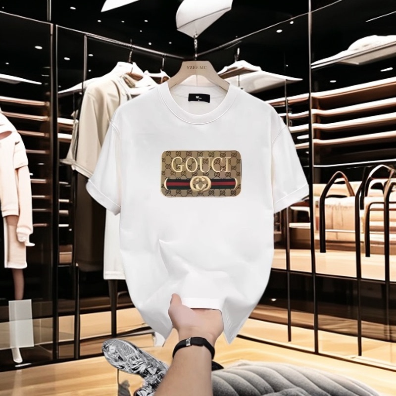 Hong Kong Double g Summer Pure Cotton Men's Short-Sleeve T-Shirt Trendy Loose Luxury Cool Style T-Shirt Shenzhen Nanyou High-End Replica