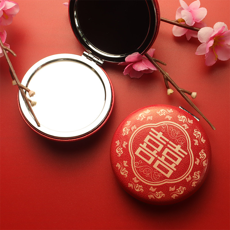 Huiqing Public Red Happy Mirror Wedding Supplies Female Party Dowry Couple of Married Items Bride with Wedding Makeup Mirror