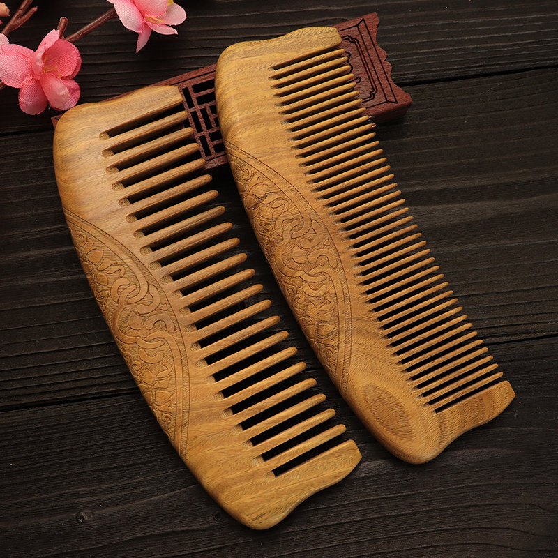 Natural green sandalwood comb massage comb electrostatic hair loss anti-creative sandalwood portable wide-tooth comb hairdressing comb fine-toothed