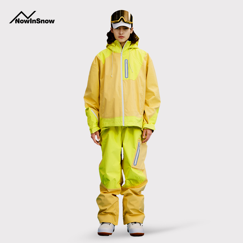 nowinsnow New Yellow Ski Clothes 2023 Professional Vertical Pants Waterproof Breathing Package