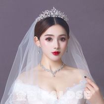 Head yarn Bride wedding crown three-piece white gauze headdress 2021 new small crown wedding hair accessories Super fairy