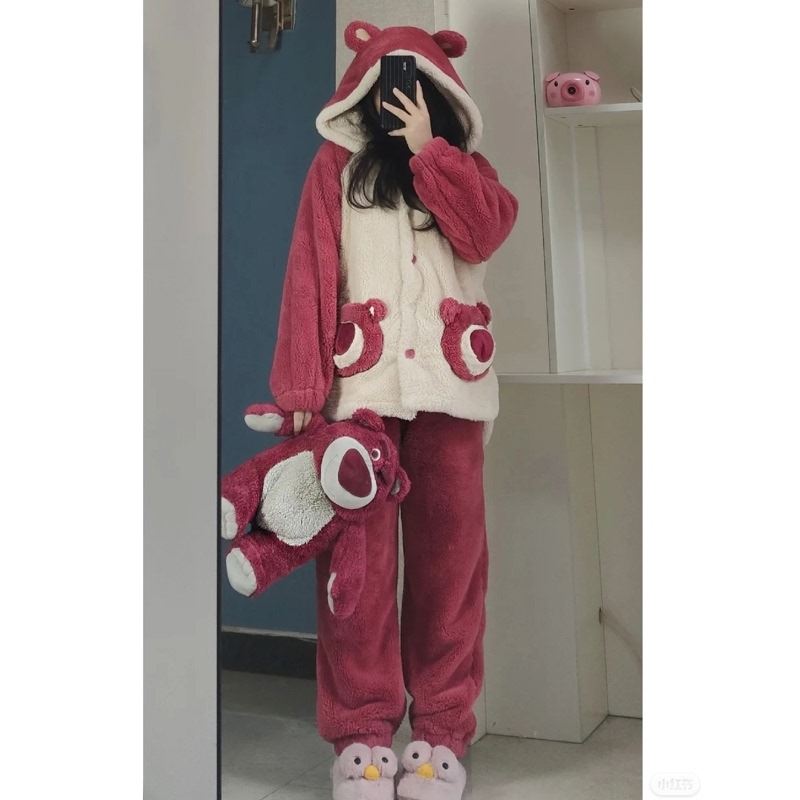 Sleepwear Sleeping to wear cute Meng Tying Winter Women 2021 Net Red Burst Fashion Foreign Pie Thickened to Wear Foreign Pie