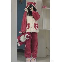 Sleeping clothes to sleep wearing cute cute Mengs winter ladies 2021 nets red and explosive style Fashionable Ocean Gas Thickened warm can wear foreign air