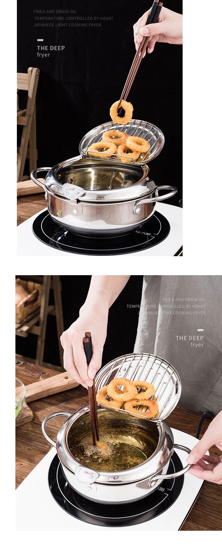 Фритюрница 日本进口mujiε天妇罗油炸锅省油304不锈钢家用日式小炸锅控温迷 Mujie