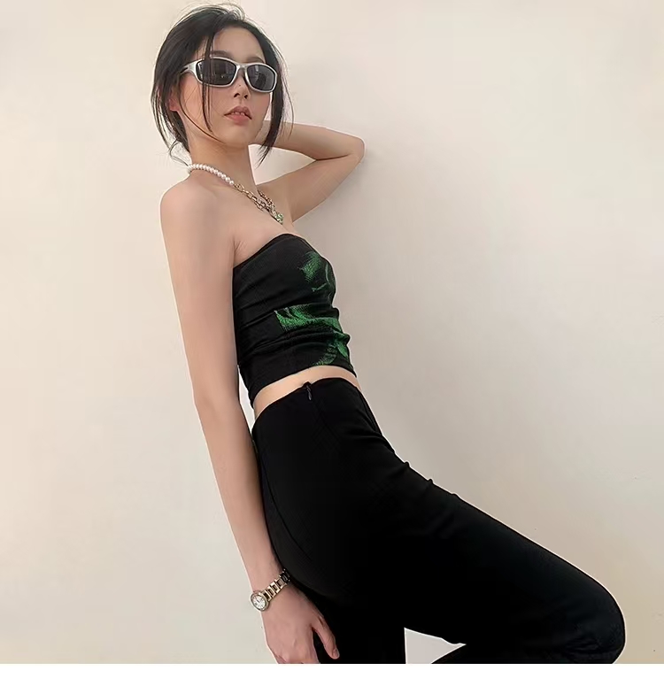 WEIRD PUSS Street Style Hot Girl Rendered Short Tube Inner Outer Wear Off-Shoulder Crop Top Slim Fit Chest Wrap Summer_voghion.com