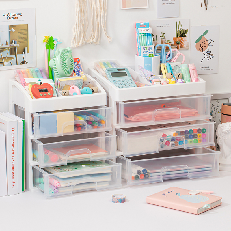 ins girl's heart creative minimalist drawer-type student pen holder multifunction desktop adhesive office stationery containing box