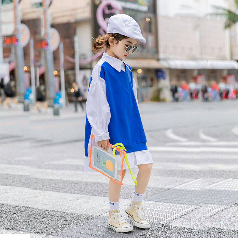 Boy Clothing Girl Shirt Long Sleeve 2022 Spring Dress New Children Foreign Pie Shirt CUHK Boy College Wind Shirt Skirt Tide