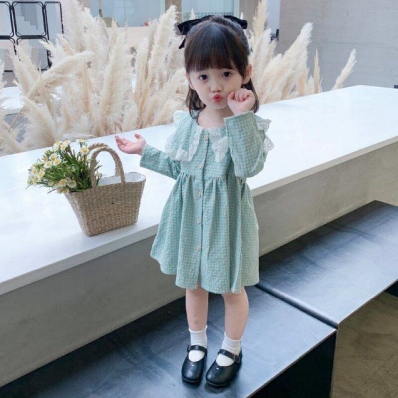 2022 Autumn Bottling Girl Little Fresher Plaid Long Sleeve Foreign Dress Baby Princess Dresses Trendy (posted on February 23