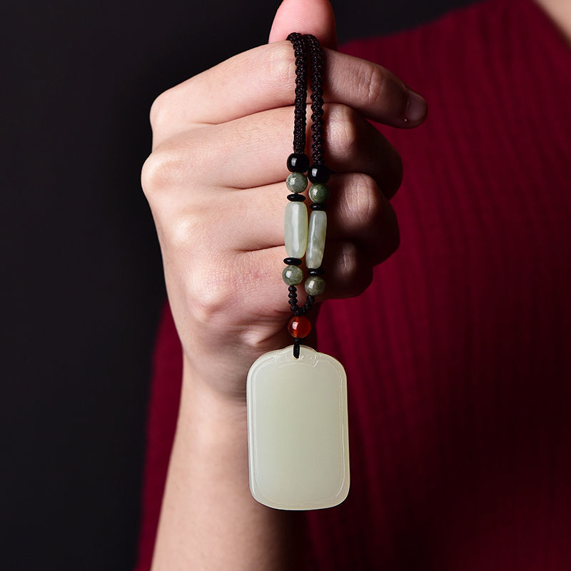 Natural White Jade Nothing Brand Pendant Sweater Chain Jade Ethnic Style Real Jade Jade Pendant Jade Pendant Necklace Couples