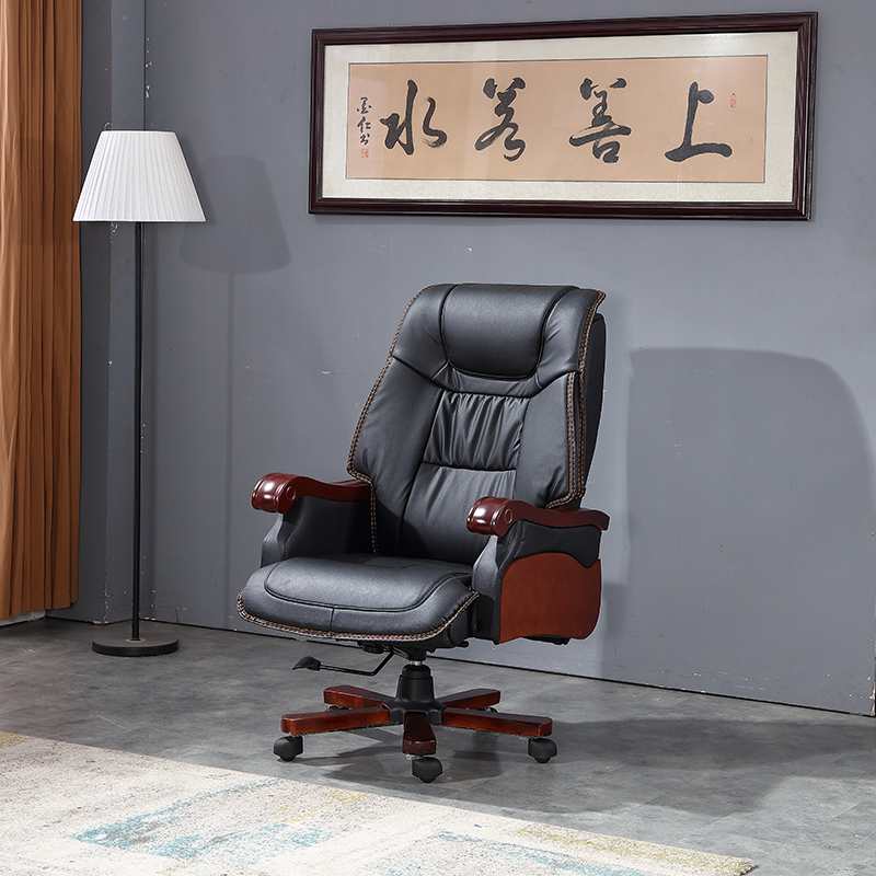 Boss chair computer chair home comfortable sliding wheelchair reclining business executive chair solid wood leather swivel chair
