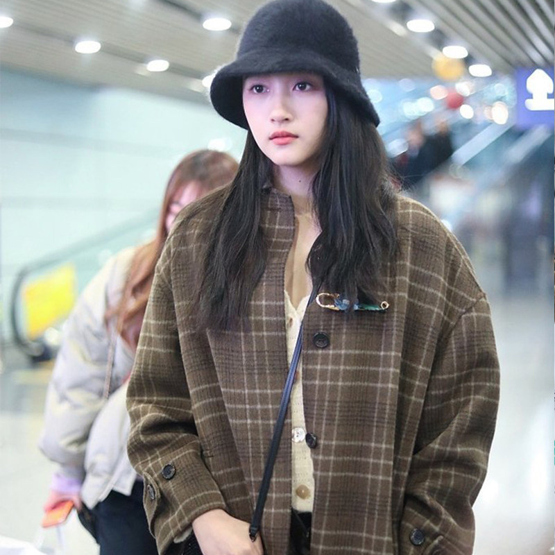 French maje20 autumn and winter guan Xiaotong with the same gill coat with a long version of the wool jacket