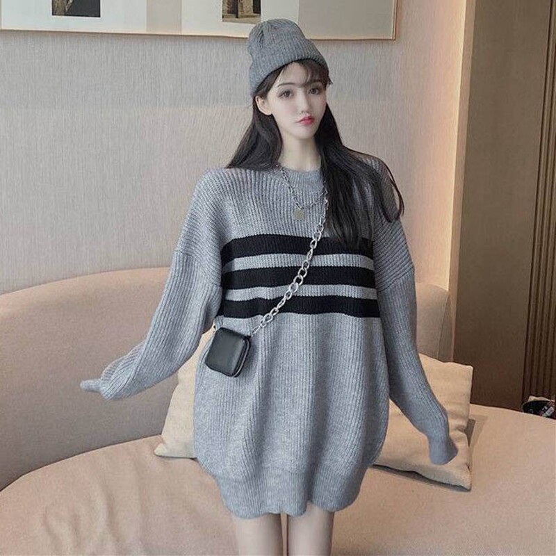 France Maje2021 early spring new sets of hooded sweater women loose 100 hitch round neck striped blouses