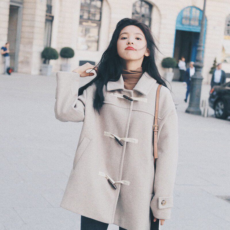 French maje winter new horn buckle loose large coat with long version of small fur coats women