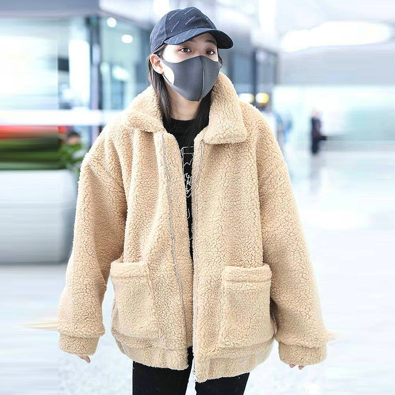 French maje 20 autumn and winter Lady wind goddess fan elegant lamb plush coat jacket jacket women