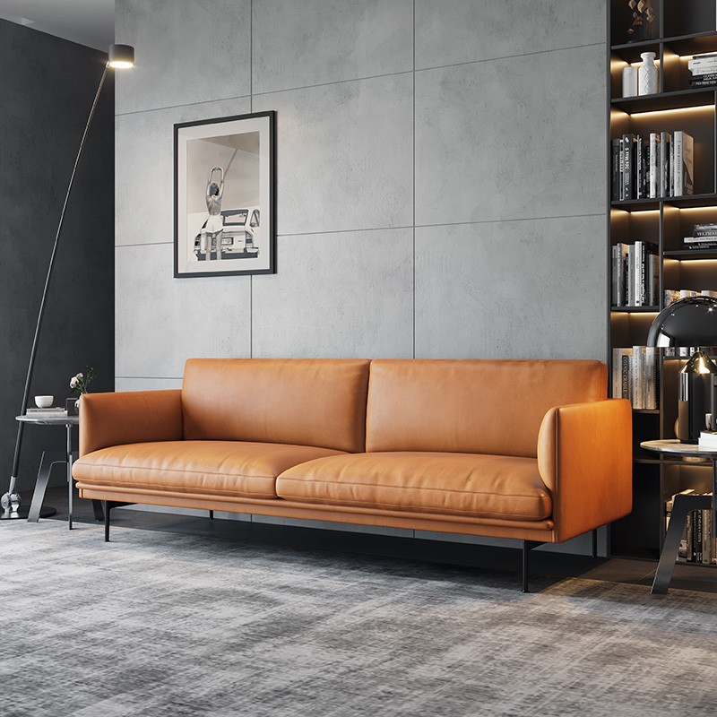 Italian minimalist sofa living room modern minimalist straight three-person small apartment high-end first layer cowhide leather sofa