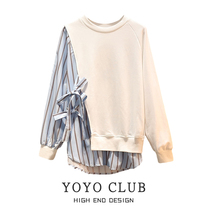 YOYO brand discount counter withdrawal cabinet womens clearance size fat sister niche design sense White splicing sweater