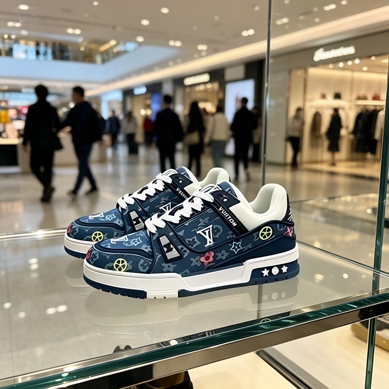 Hong Kong Exclusive Store Lv Summer Sneakers for Men and Women, Embroidered Classic Luxury Denim Couple's Chunky Shoes