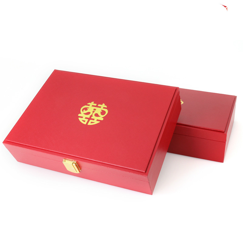 Engagement three gold jewelry box storage box Big Red Wedding ring necklace bracelet store display collection