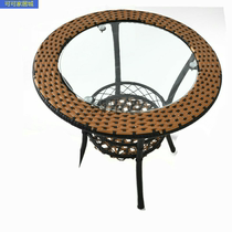 Rattan balcony small coffee table tempered glass round small table bedroom bedside table simple household small round table combination