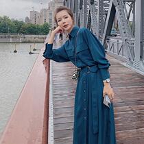 2021 new spring French dress women retro waist slim temperament design sense small spring and autumn shirt skirt