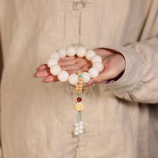 新中式大白菩提手串白玉菩提根大尺寸手持文玩雕刻莲花佛珠男女款