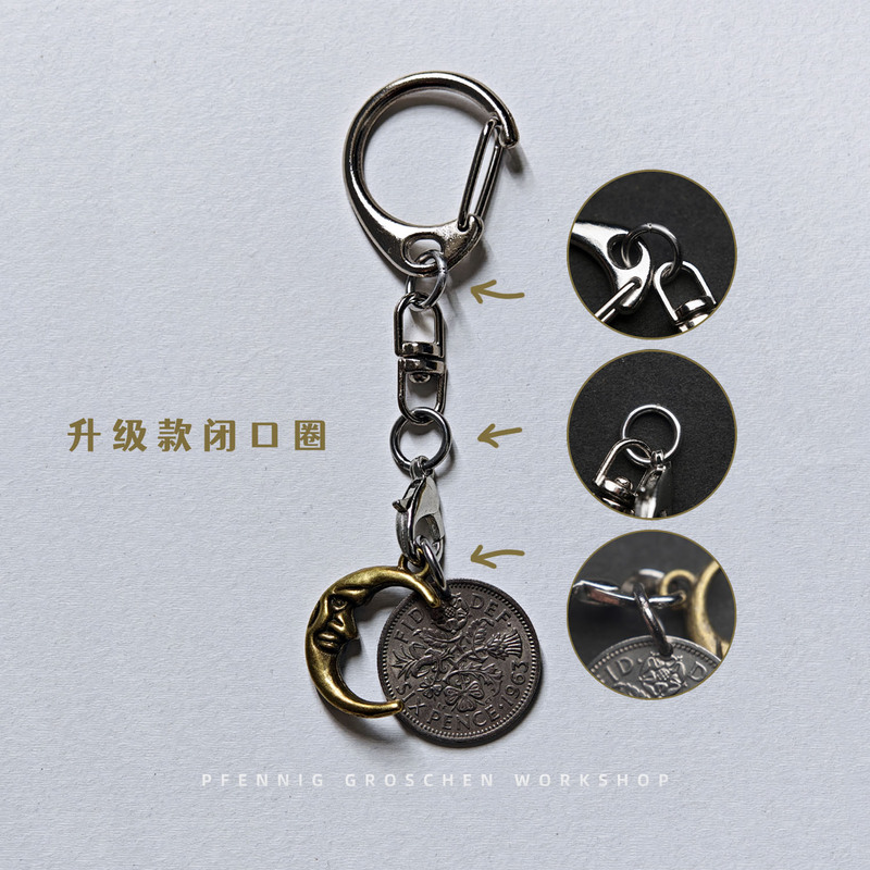 Authentic British 6Penny Coin【The Moon and Sixpence】Keychain Pendant Gift Accessory Authentic British 6Penny Coin【The Moon and Sixpence】Keychain Pendant Gift Accessory
