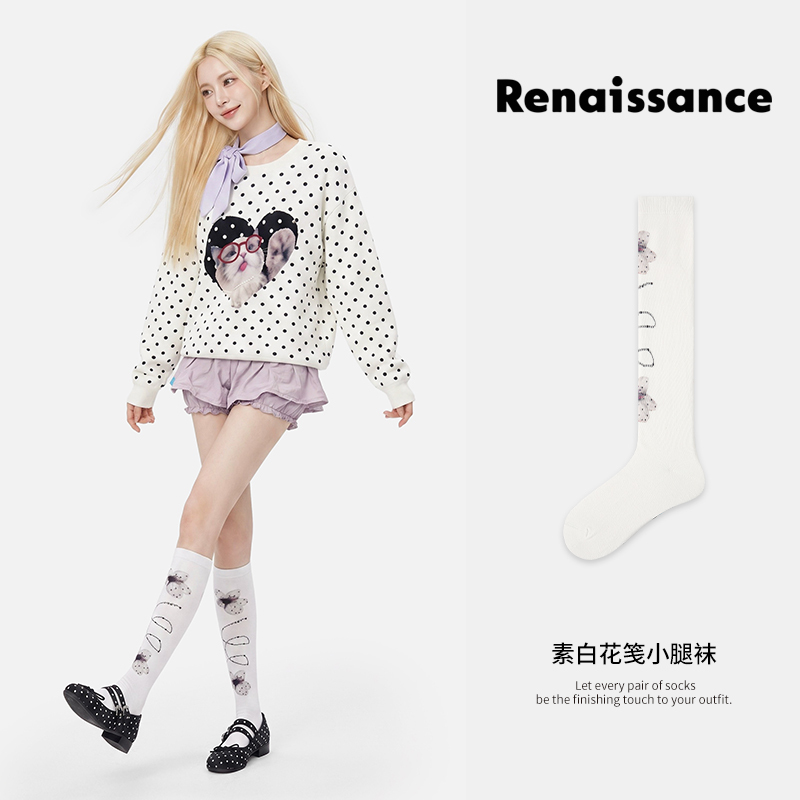 Renaissance Calf Socks Digital Print Retro Y2K Sweet Cool Girly Vitality Style Socks for Women Renaissance Calf Socks Digital Print Retro Y2K Sweet Cool Girly Vitality Style Socks for Women