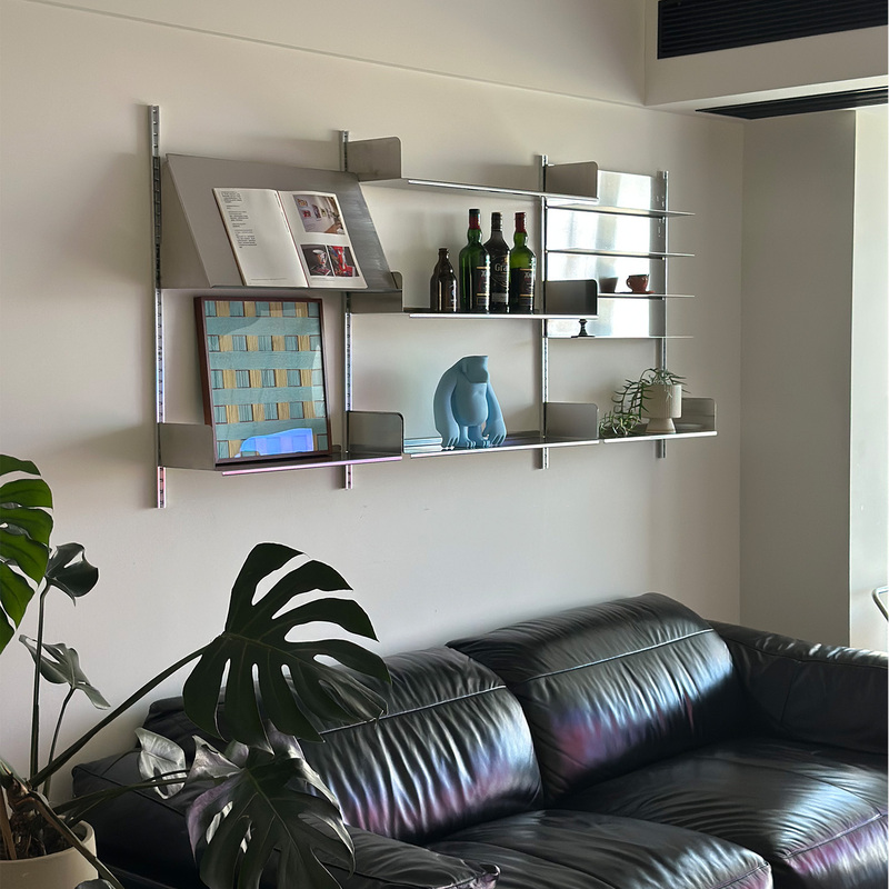 Lifestyle Blog【Boao Boao】Blogger-Style Sofa Background Wall Shelf, Stainless Steel Ornament Bookshelf for Living Room