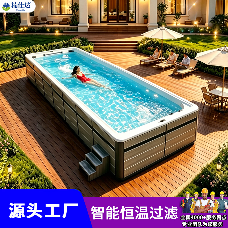 Boundless Intelligent Constant Temperature Heated Swimming Pool, Acrylic, for Home Use in Villas and Large Outdoor Courtyards, Integrated Surfable Design, Ready-Made