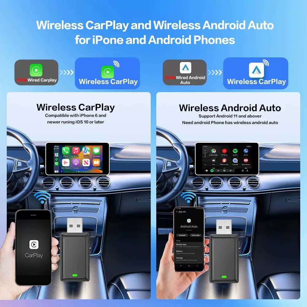 Android Auto CarPlay Беспроводной адаптер 2в1 умный донгл ИИ