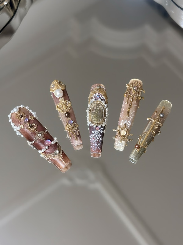 Rococo Gilded·Zhuqi Prologue Shandai Prologue Original Handmade Wearable Nails Baroque Vintage Court Manicure