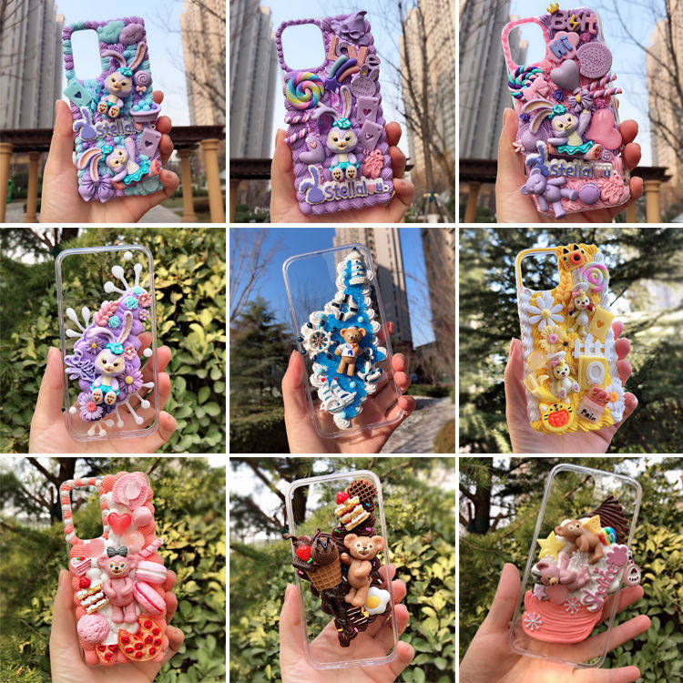 diy mobile phone shell Xingdelu cream glue mobile phone shell material bag Duffy bear accessories set vibrato handmade