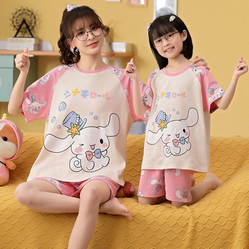 Parent-child dress mother and daughter children's pajamas bunny pure cotton short sleeves summer girls sweet cute thin housewear