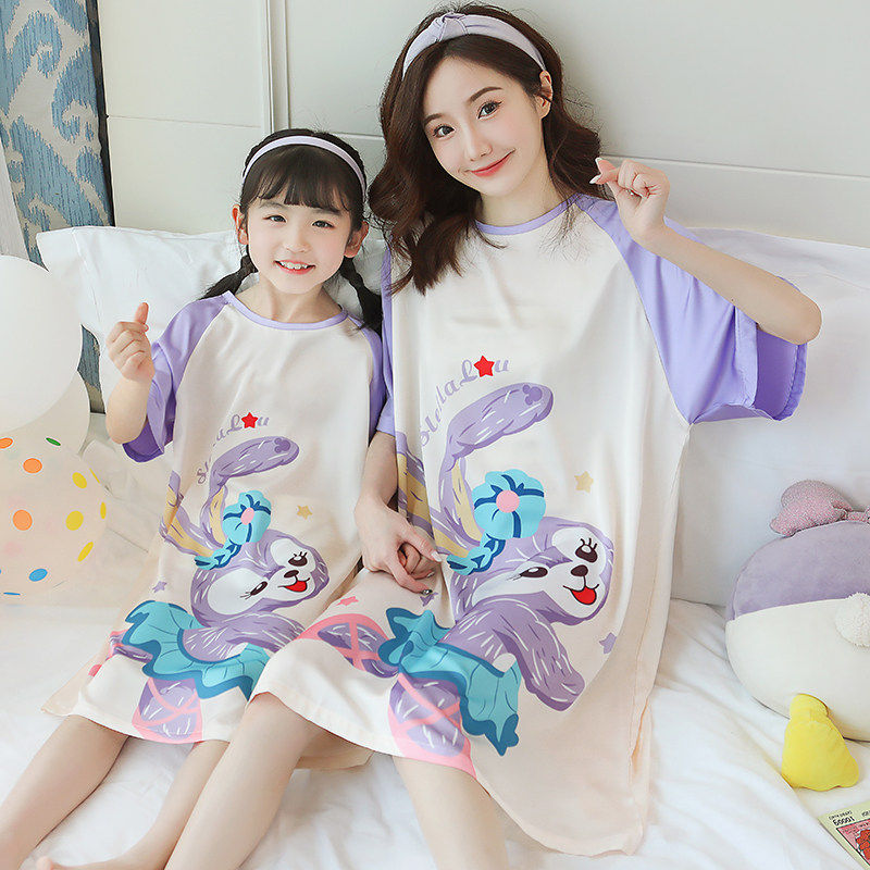 Children's thin ice silk sleeping dress mother female baby 2022 Summer-baby girl clothes Home Clothing Emulated Silk Pyjamas