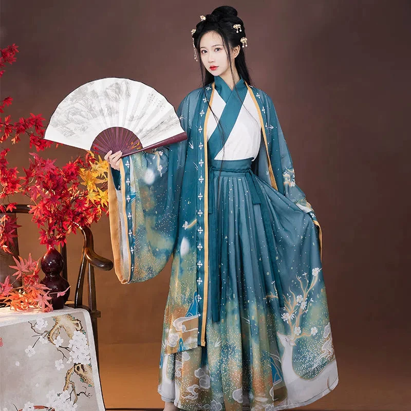 Hanfu женский Лююй подлинный оригинальный китайский стиль продвижение система пересечения талии юбки Wei Jinfeng супер фея повседневный костюм