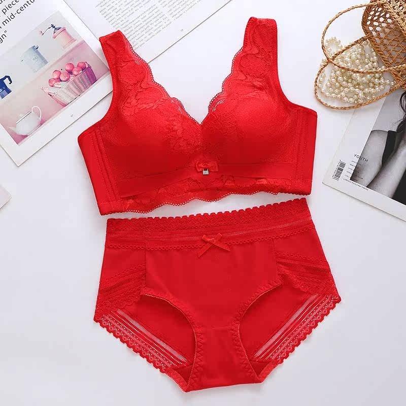 Manneffen's life year big red lingerie suit small breasted with thickened Upper Underwear Lady No Steel Ring Bra