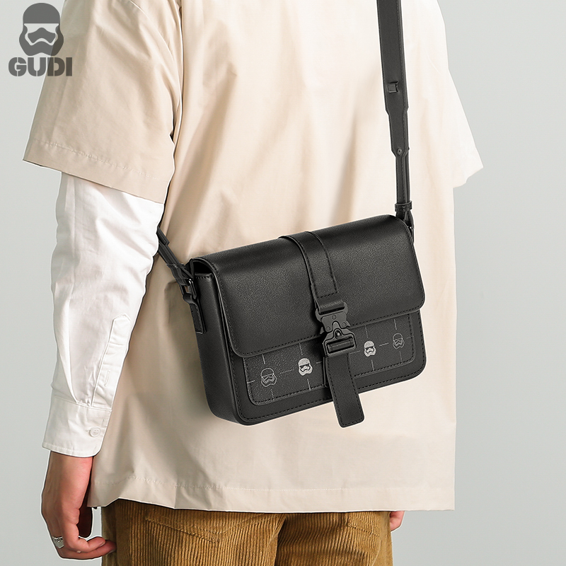 GUDI古笛单肩包包男真牛皮小众设计感包休闲斜挎包潮流质感小方包